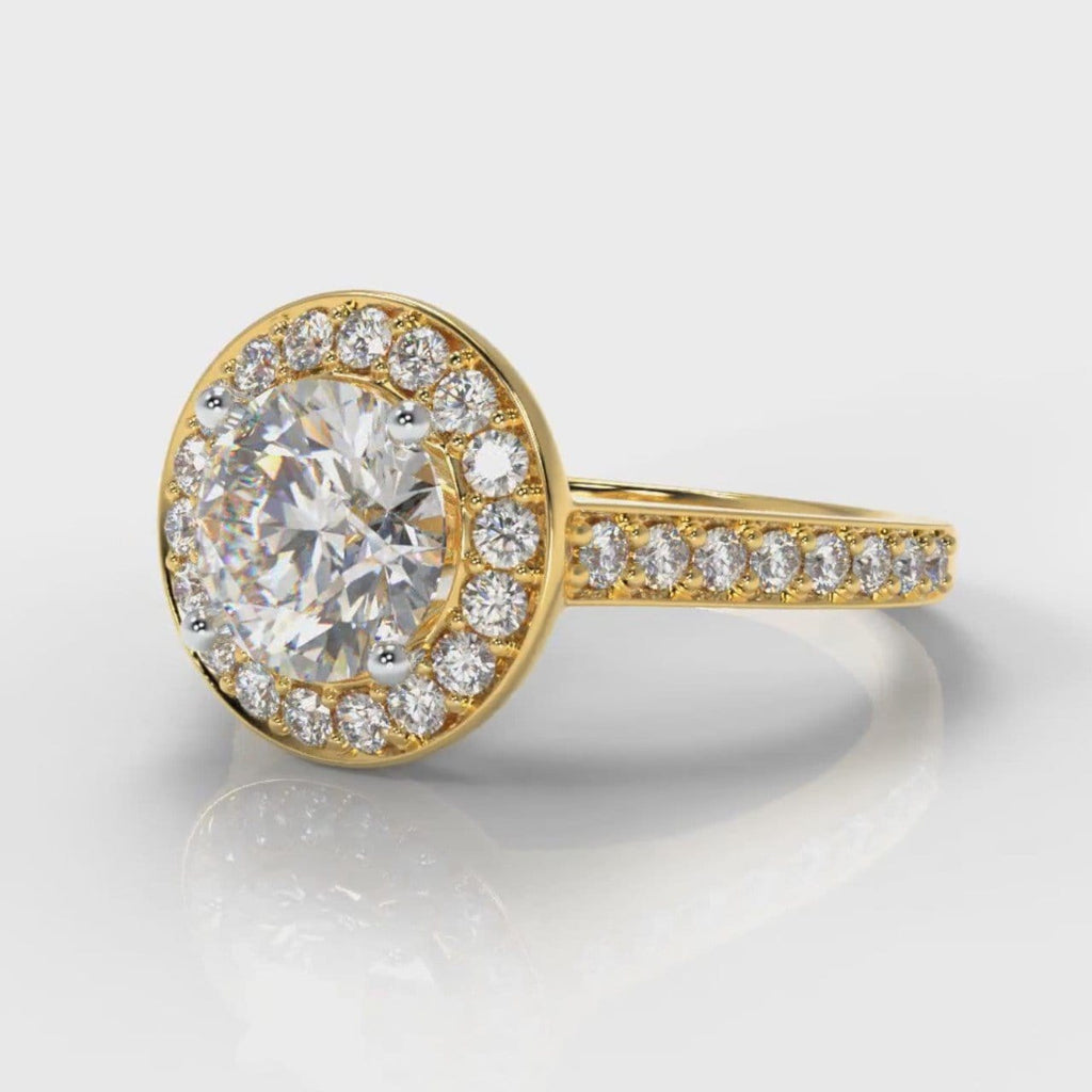 Pavé Round Brilliant Diamond Halo Engagement Ring - Yellow Gold