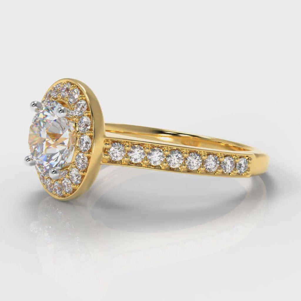 Pavé Round Brilliant Diamond Halo Engagement Ring - Yellow Gold