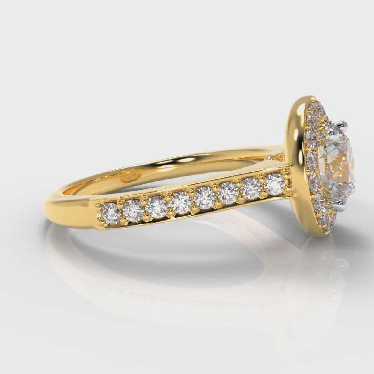 Pavé Round Brilliant Diamond Halo Engagement Ring - Yellow Gold