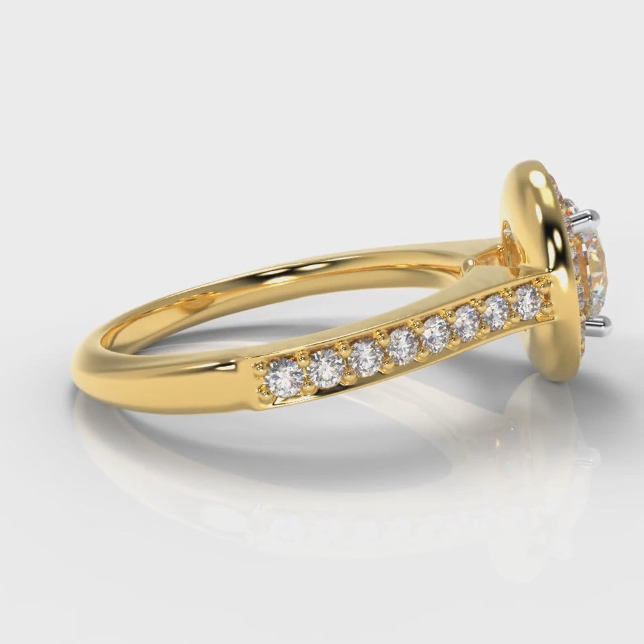 Pavé Round Brilliant Diamond Halo Engagement Ring - Yellow Gold