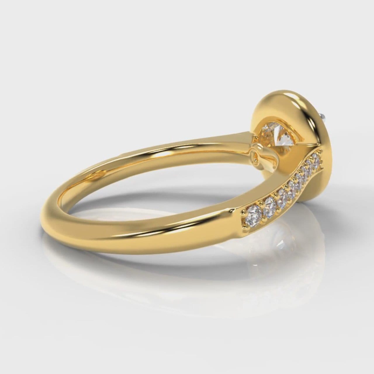 Pavé Round Brilliant Diamond Halo Engagement Ring - Yellow Gold
