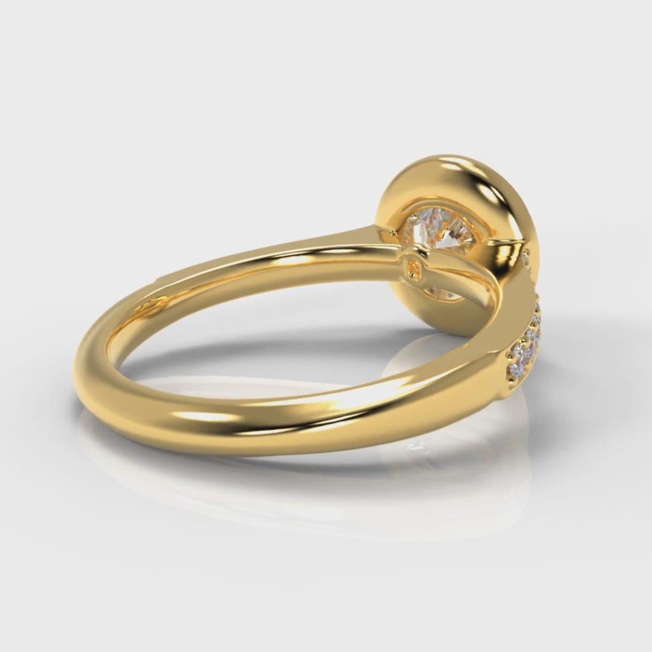 Pavé Round Brilliant Diamond Halo Engagement Ring - Yellow Gold