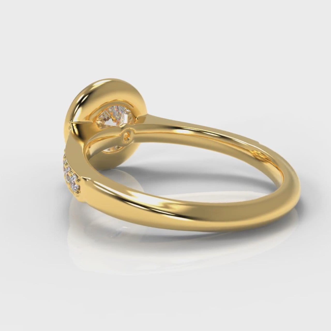 Pavé Round Brilliant Diamond Halo Engagement Ring - Yellow Gold