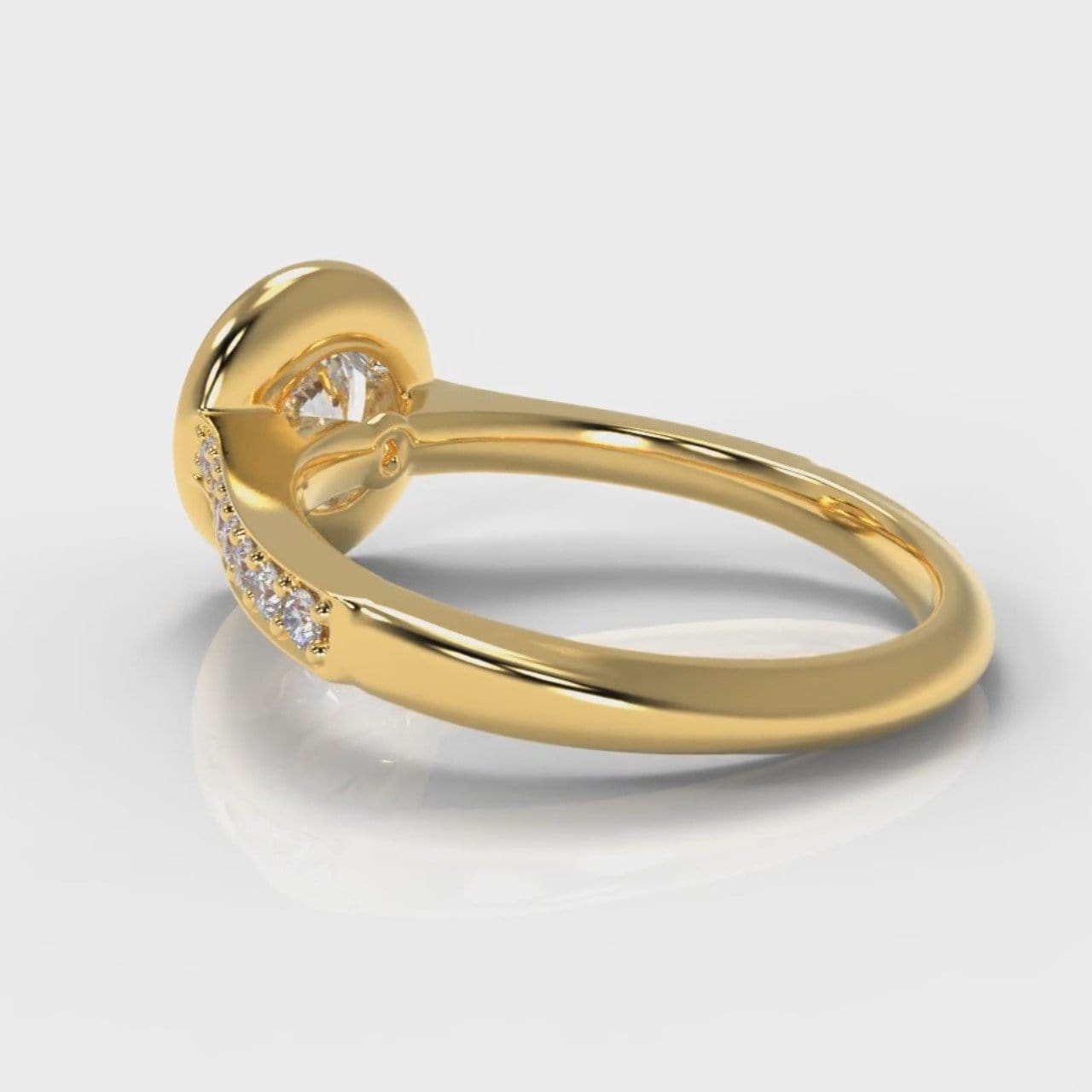 Pavé Round Brilliant Diamond Halo Engagement Ring - Yellow Gold