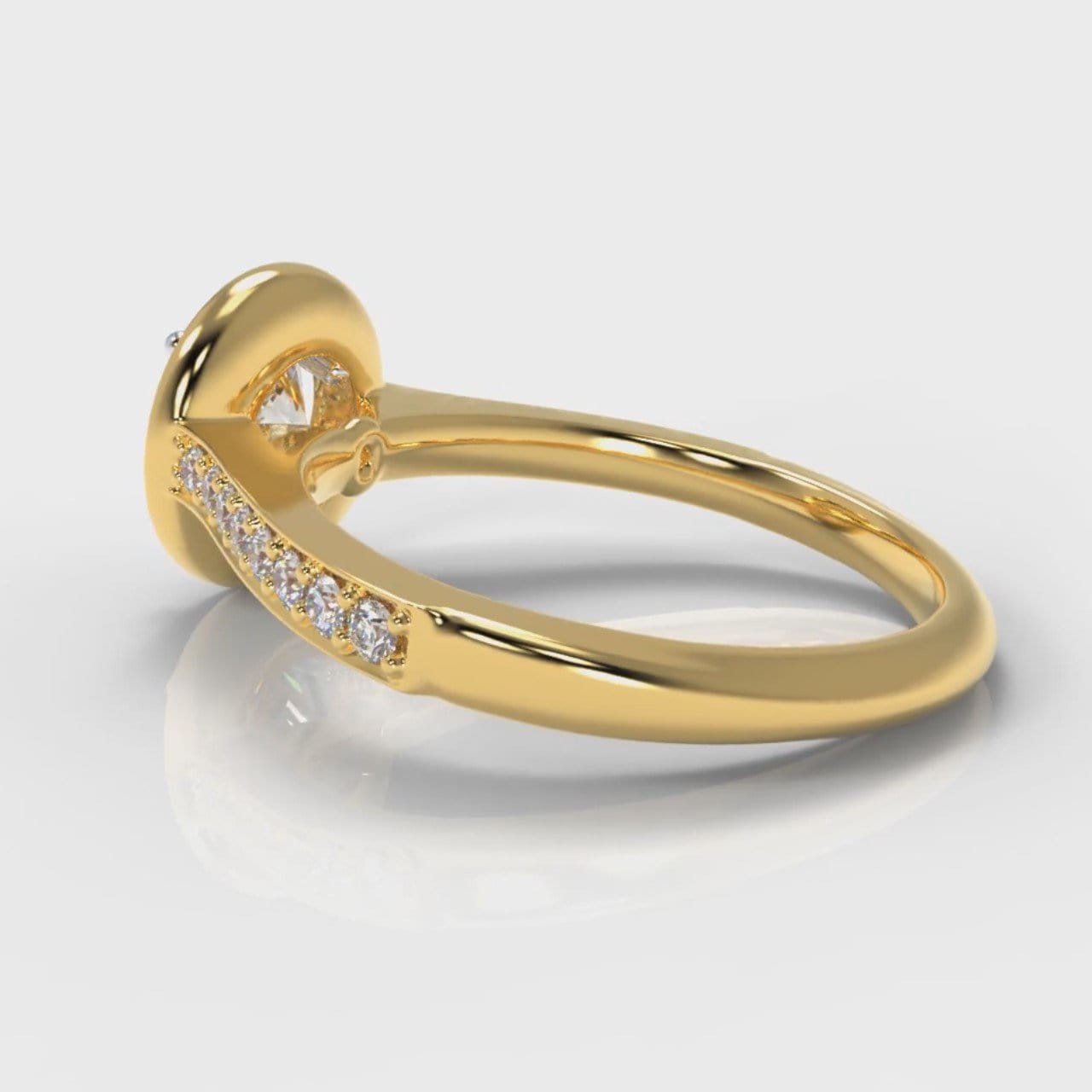 Pavé Round Brilliant Diamond Halo Engagement Ring - Yellow Gold
