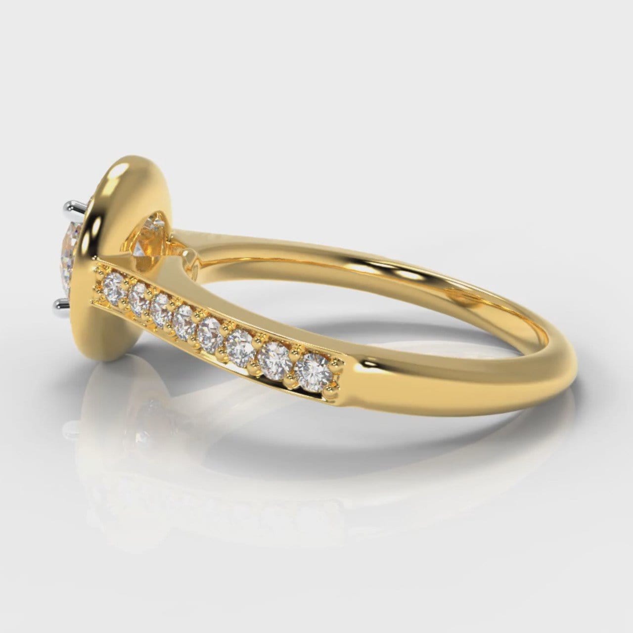 Pavé Round Brilliant Diamond Halo Engagement Ring - Yellow Gold