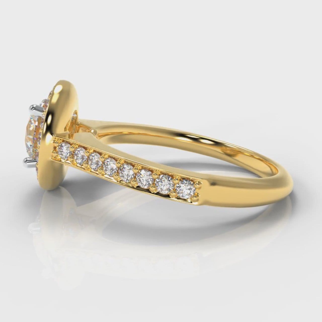 Pavé Round Brilliant Diamond Halo Engagement Ring - Yellow Gold