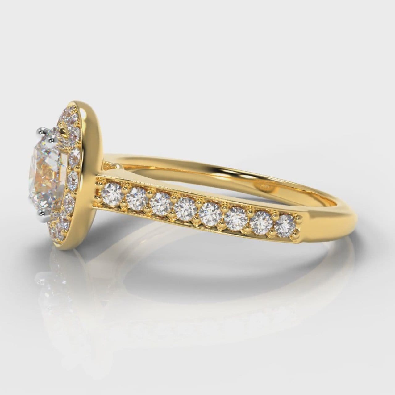 Pavé Round Brilliant Diamond Halo Engagement Ring - Yellow Gold