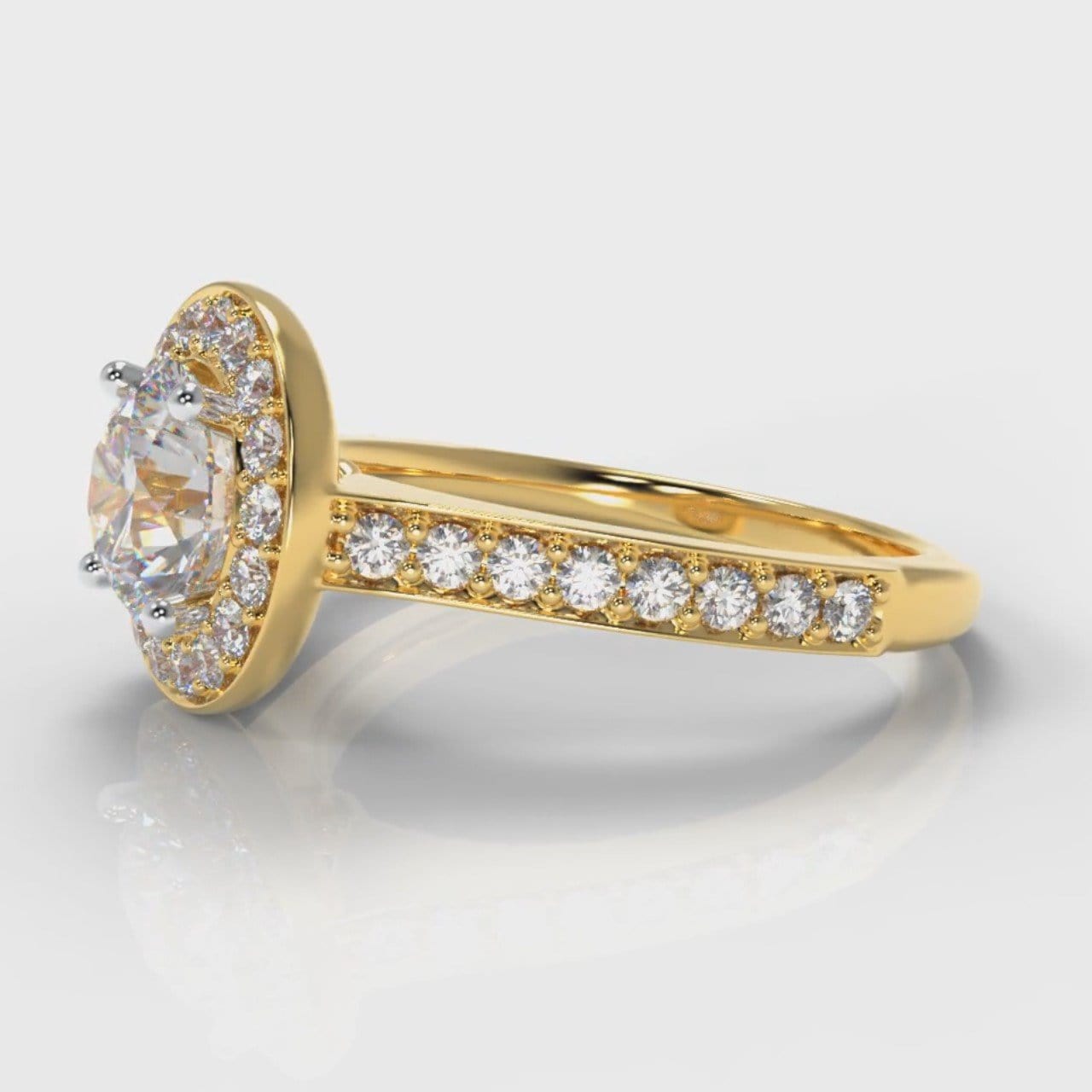 Pavé Round Brilliant Diamond Halo Engagement Ring - Yellow Gold