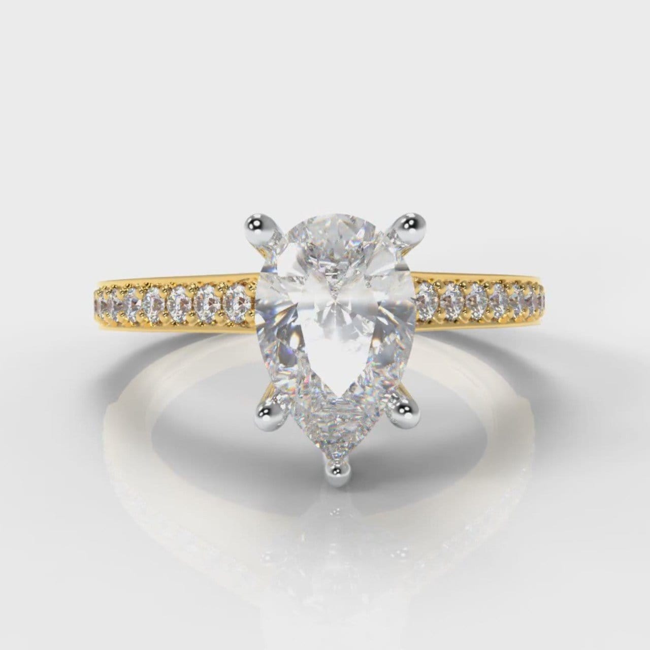 Pavé Pear Diamond Engagement Ring - Yellow Gold