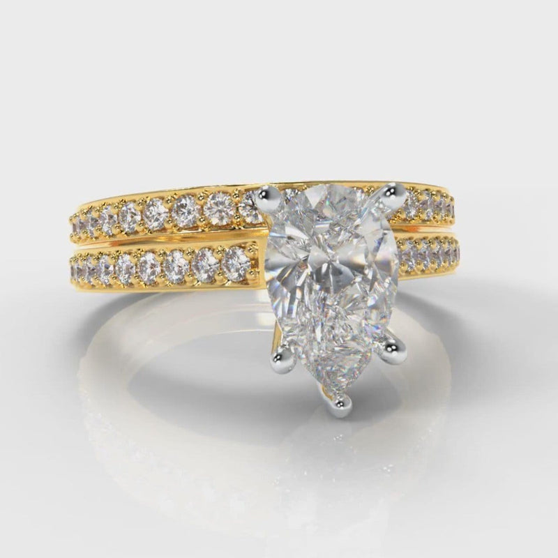 Pavé Pear Diamond Bridal Set - Yellow Gold