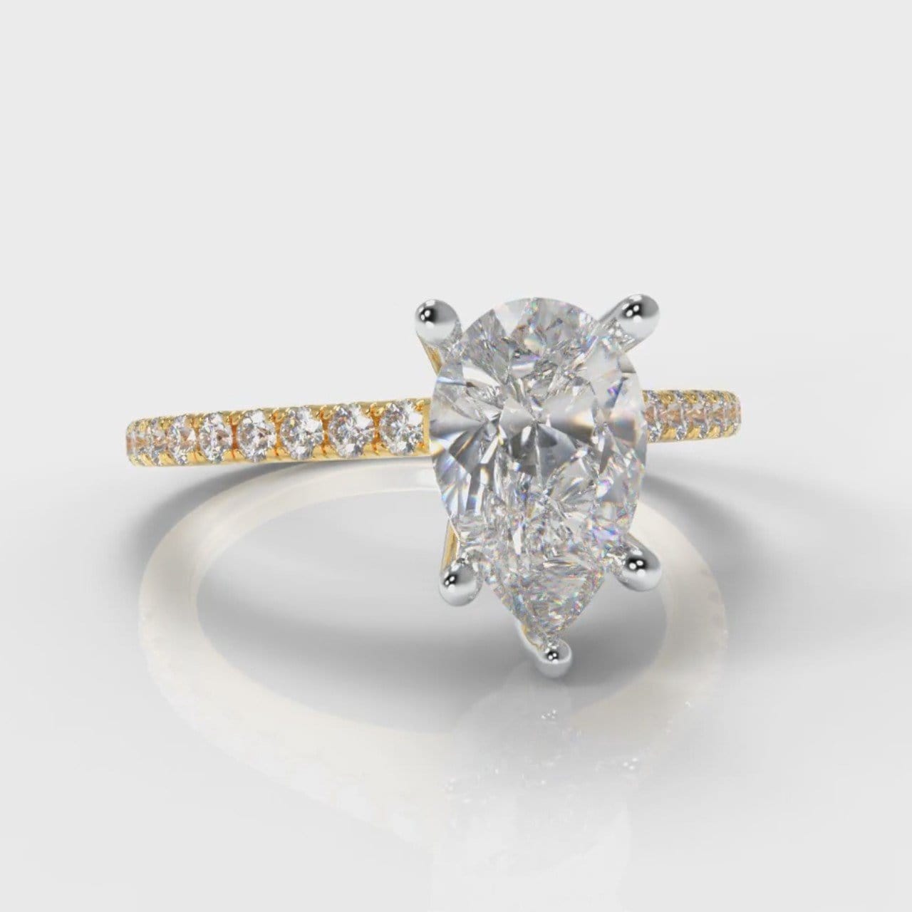 Petite Micropavé Pear Diamond Engagement Ring - Yellow Gold