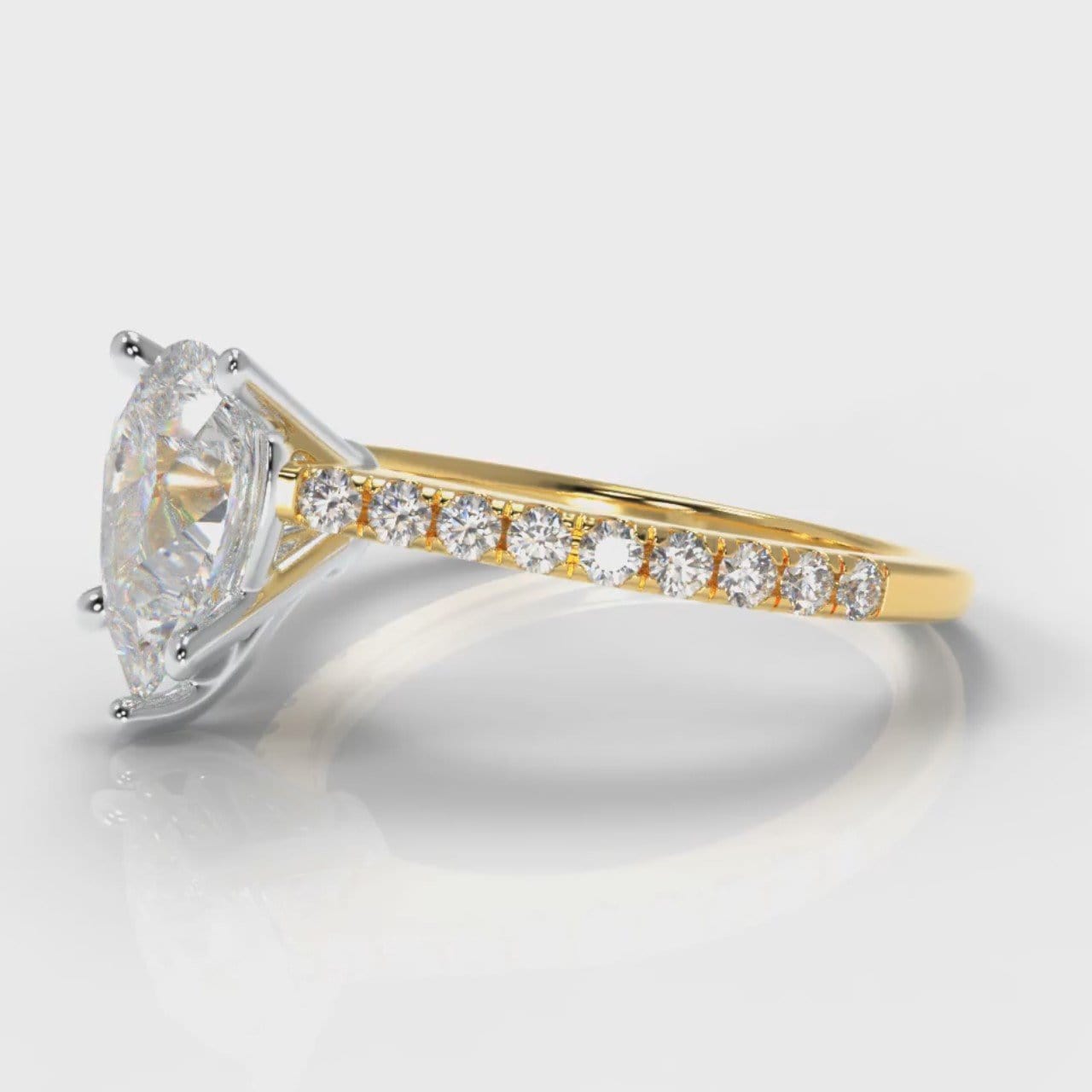 Petite Micropavé Pear Diamond Engagement Ring - Yellow Gold