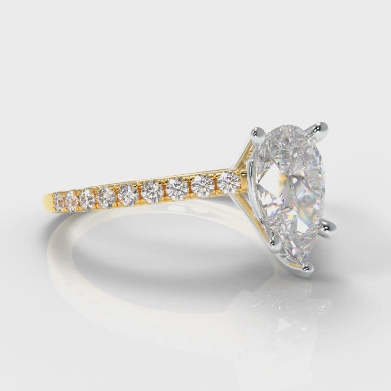 Petite Micropavé Pear Diamond Engagement Ring - Yellow Gold