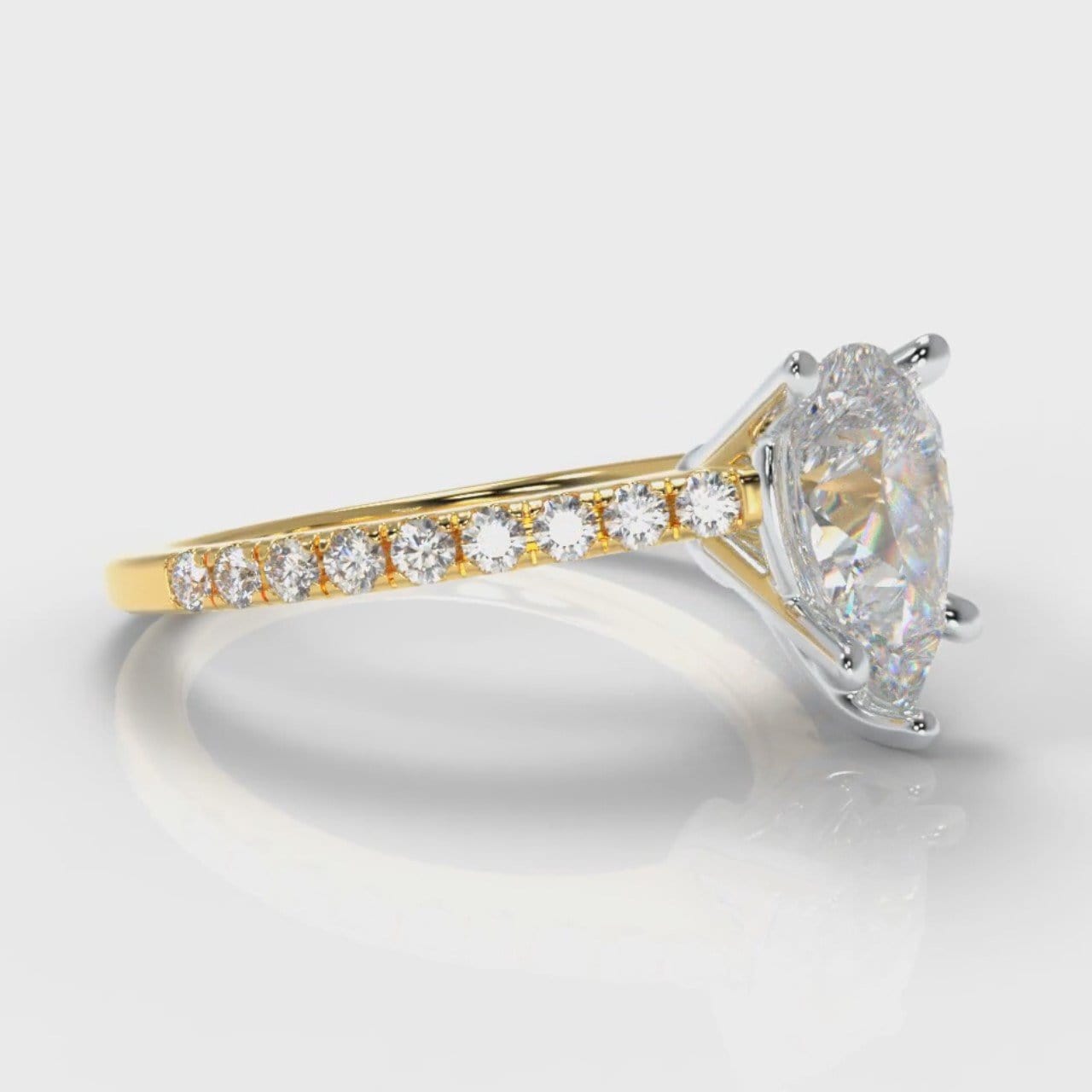 Petite Micropavé Pear Diamond Engagement Ring - Yellow Gold