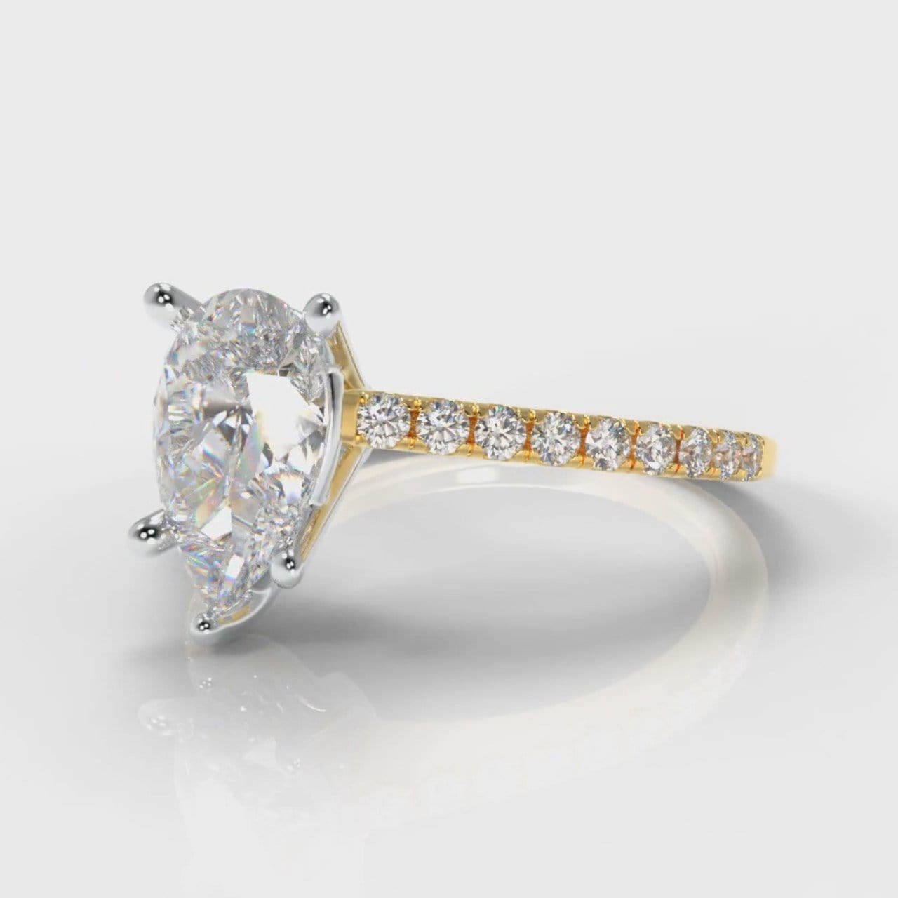 Petite Micropavé Pear Diamond Engagement Ring - Yellow Gold