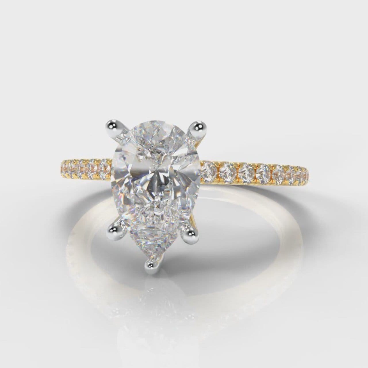 Petite Micropavé Pear Diamond Engagement Ring - Yellow Gold