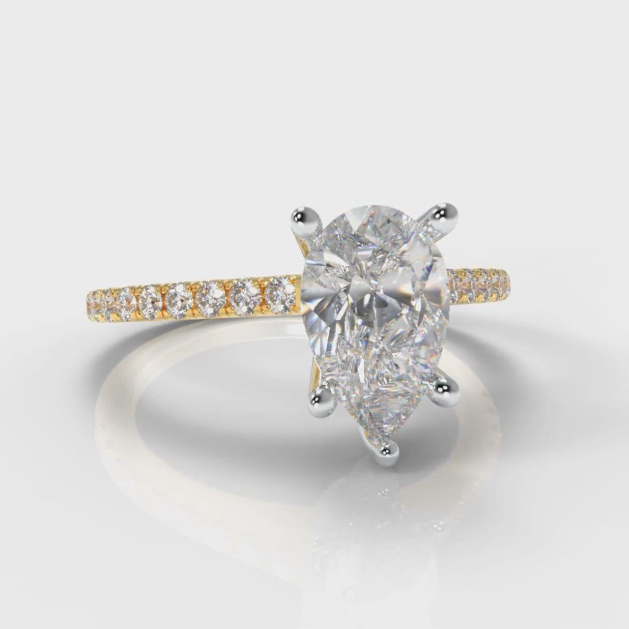 Petite Micropavé Pear Diamond Engagement Ring - Yellow Gold
