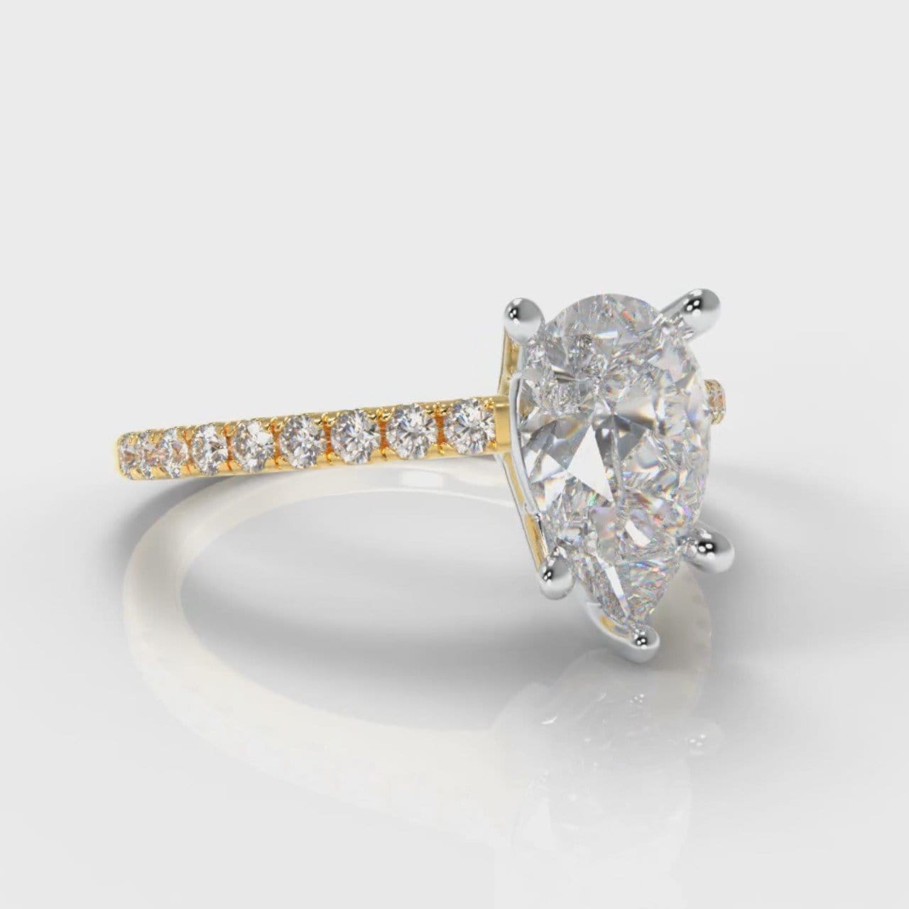 Petite Micropavé Pear Diamond Engagement Ring - Yellow Gold