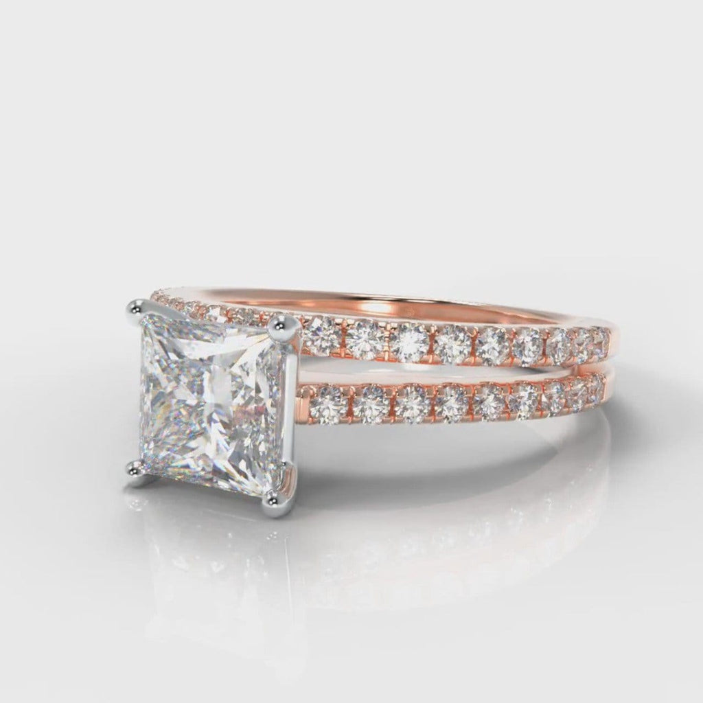 Petite Micropavé Princess Cut Diamond Bridal Set - Rose Gold