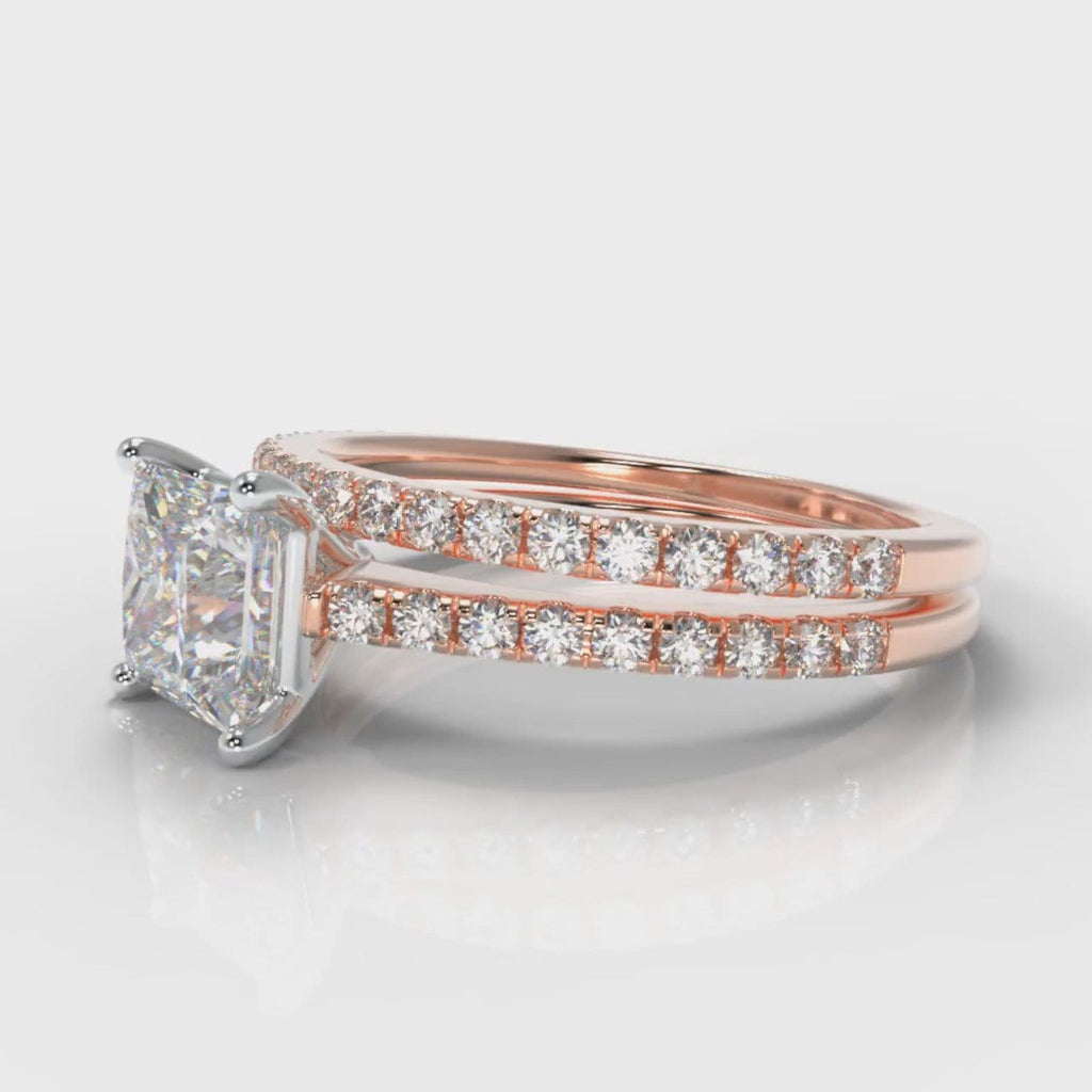 Petite Micropavé Princess Cut Diamond Bridal Set - Rose Gold
