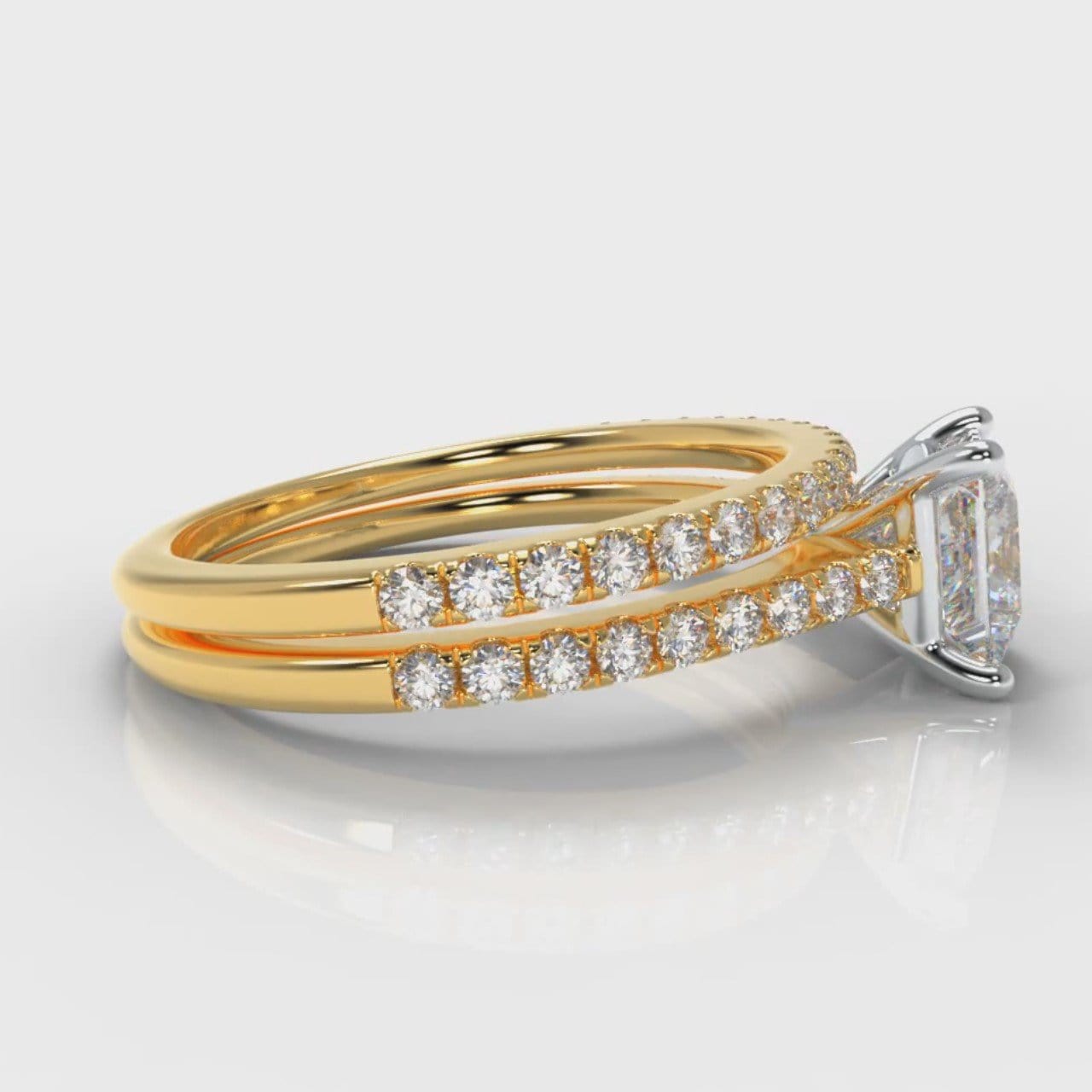 Petite Micropavé Princess Cut Diamond Bridal Set - Yellow Gold