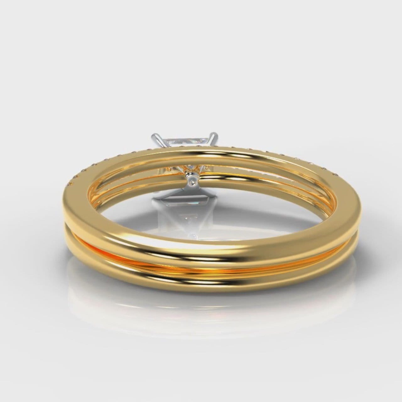 Petite Micropavé Princess Cut Diamond Bridal Set - Yellow Gold