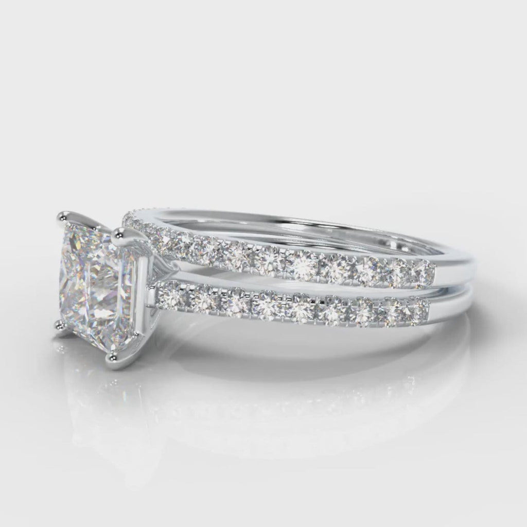 Petite Micropavé Princess Cut Diamond Bridal Set
