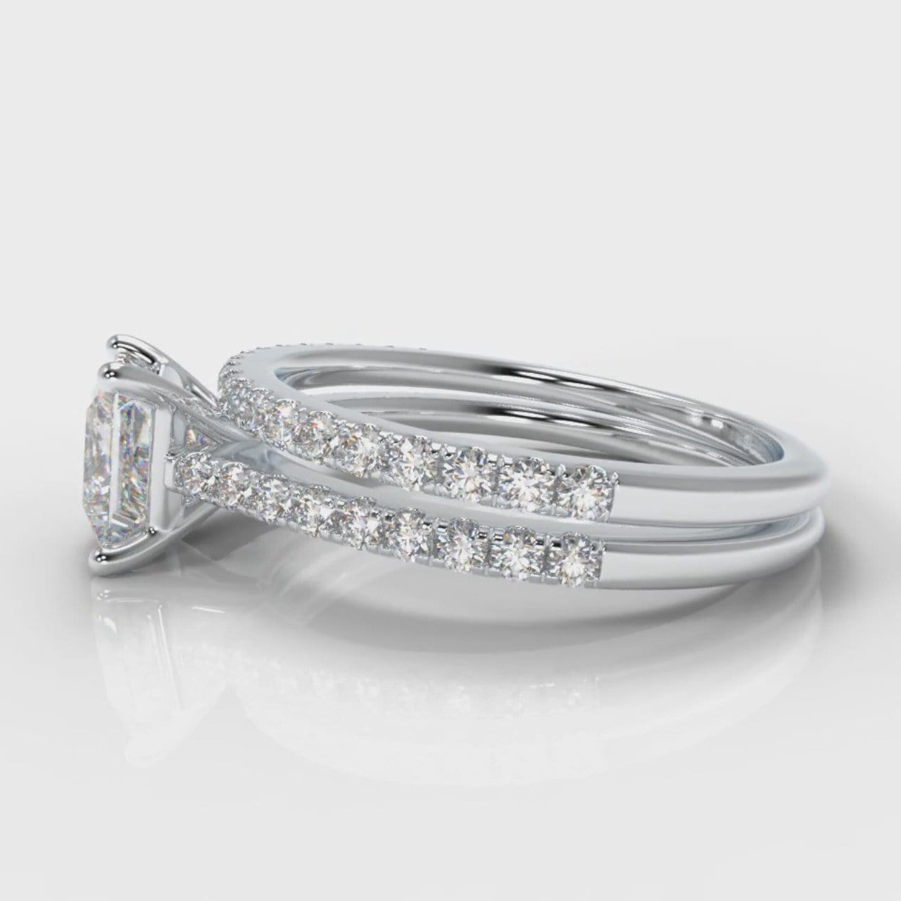 Petite Micropavé Princess Cut Diamond Bridal Set