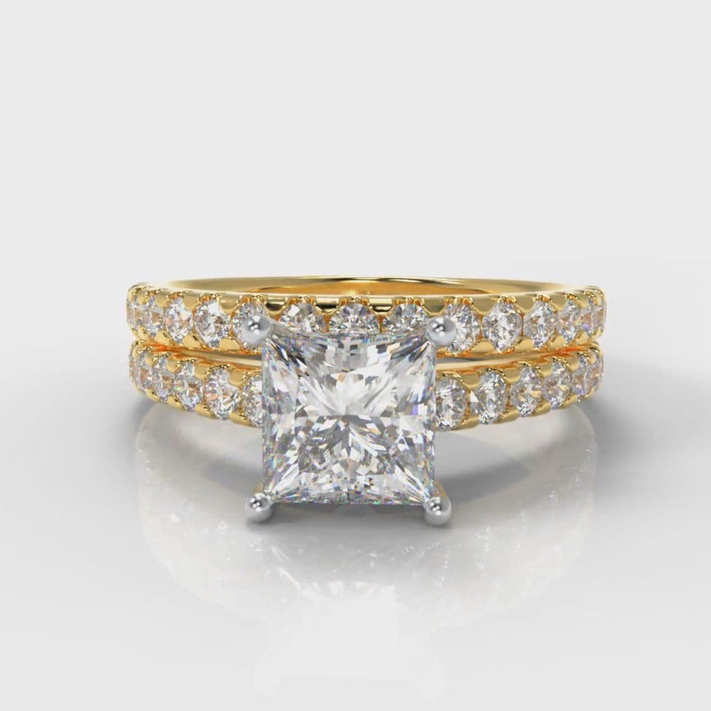 Carrée Micropavé Princess Cut Diamond Bridal Set - Yellow Gold