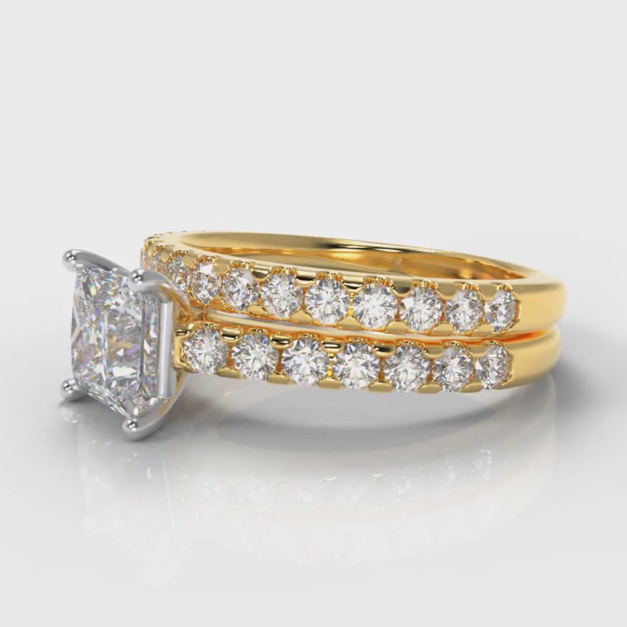Carrée Micropavé Princess Cut Diamond Bridal Set - Yellow Gold