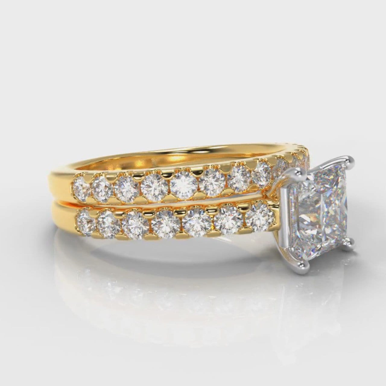Carrée Micropavé Princess Cut Diamond Bridal Set - Yellow Gold