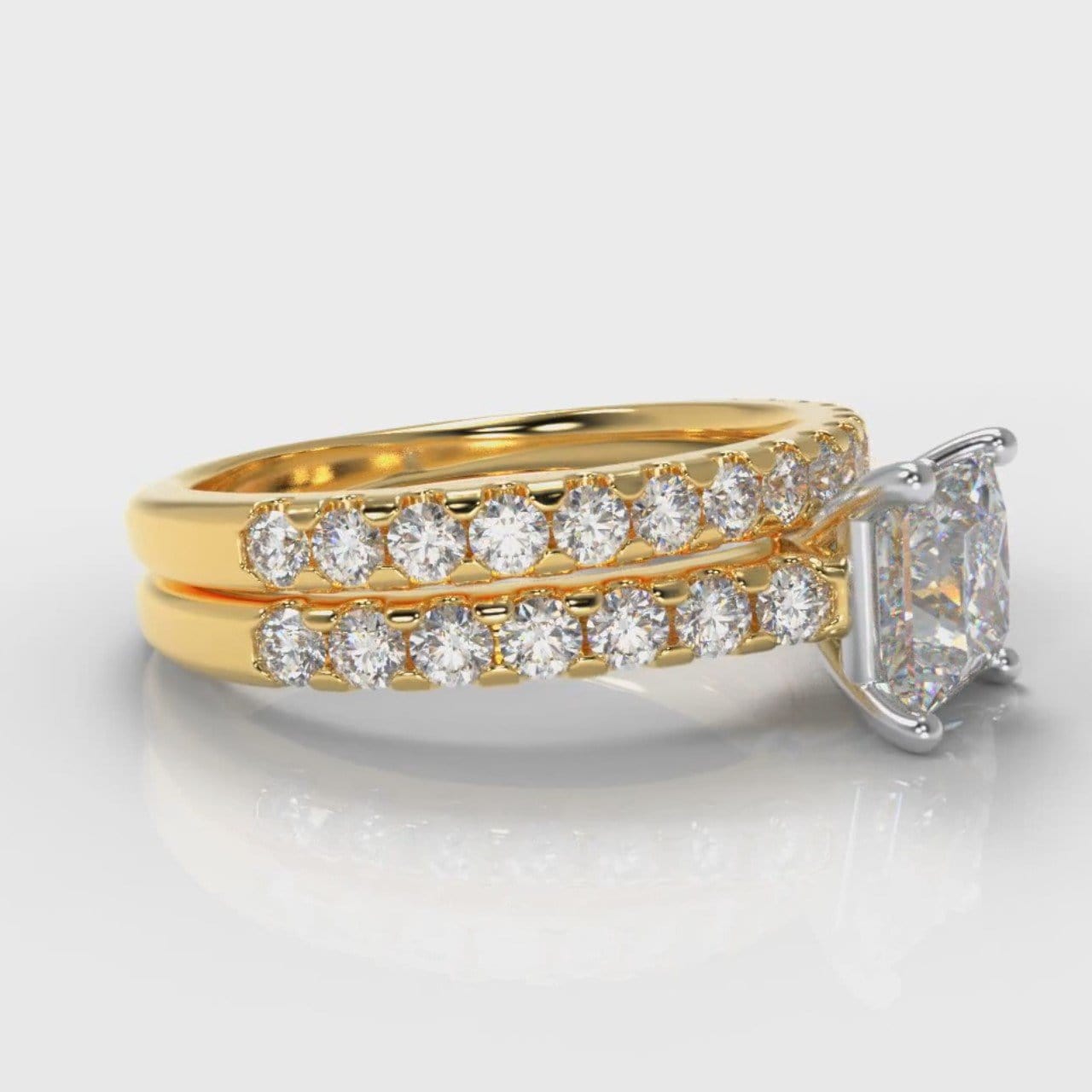 Carrée Micropavé Princess Cut Diamond Bridal Set - Yellow Gold