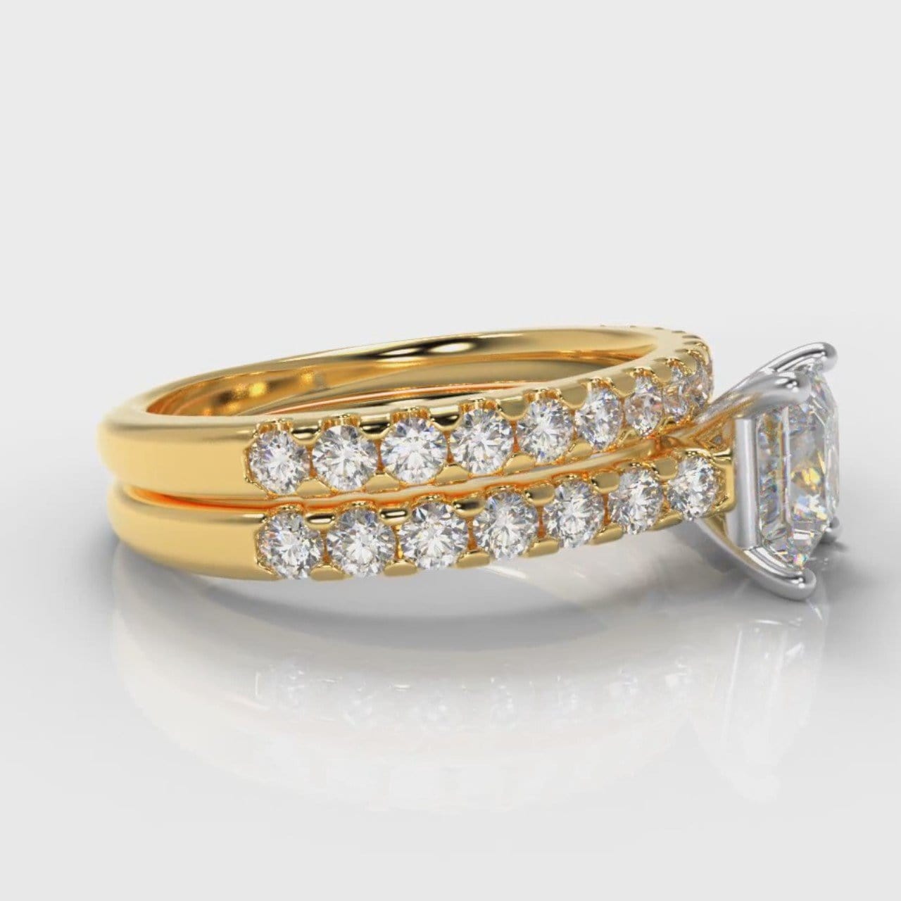 Carrée Micropavé Princess Cut Diamond Bridal Set - Yellow Gold