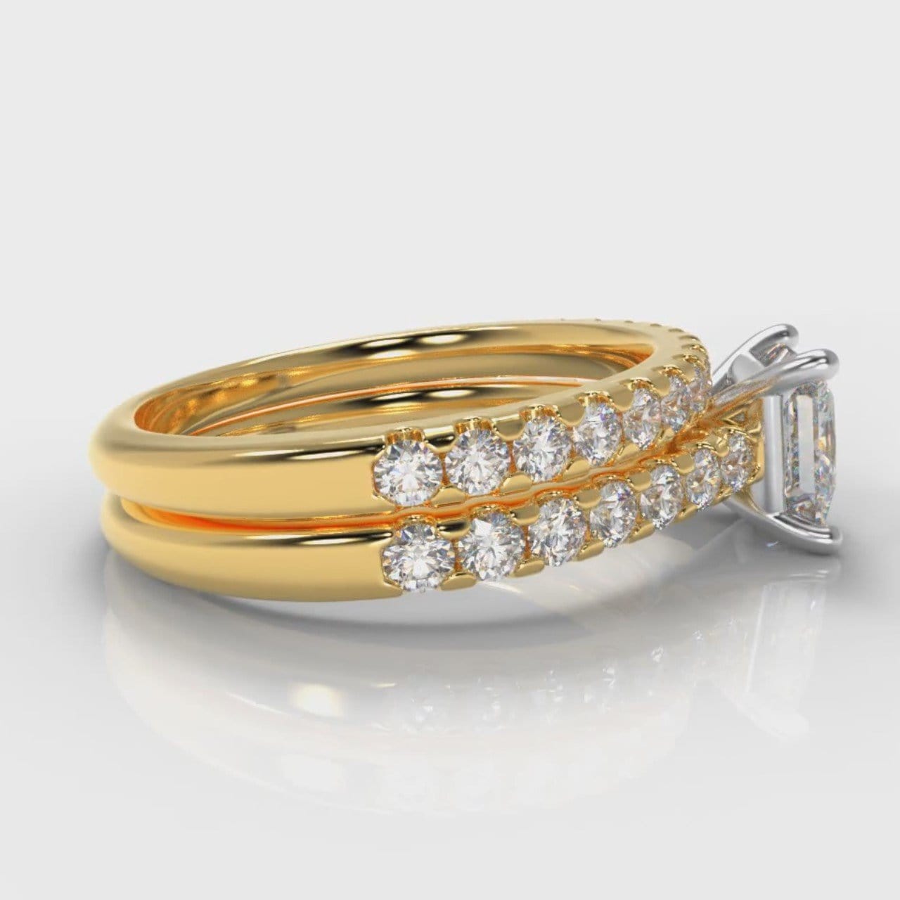 Carrée Micropavé Princess Cut Diamond Bridal Set - Yellow Gold
