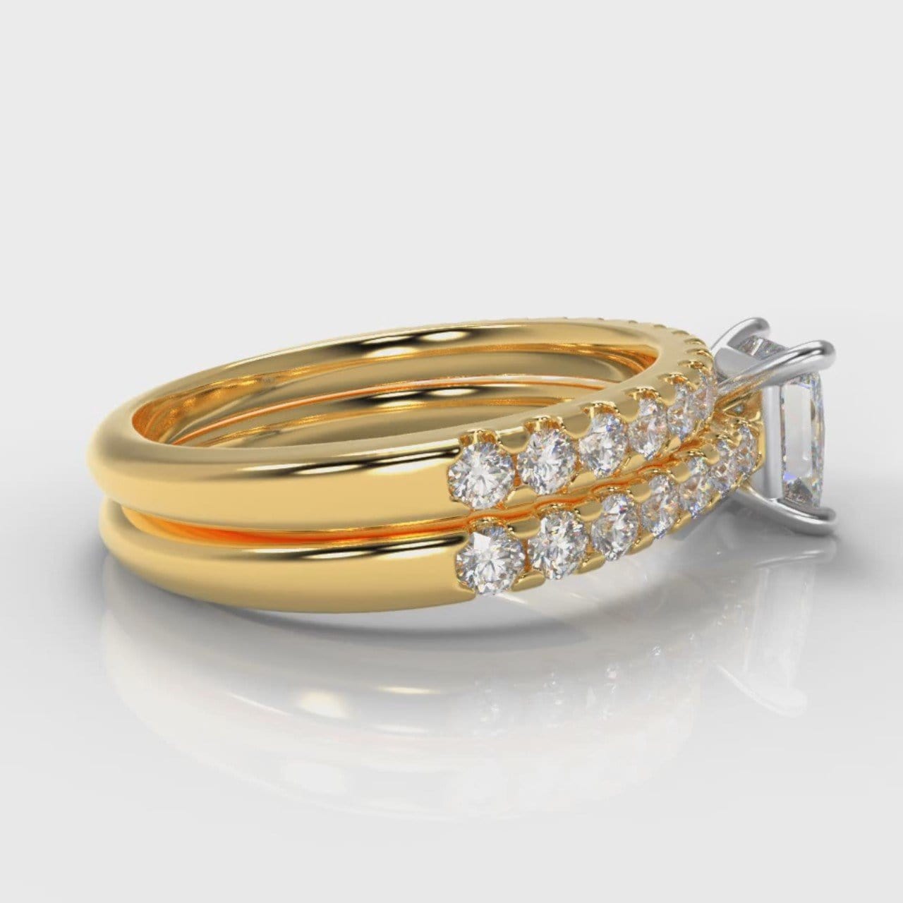 Carrée Micropavé Princess Cut Diamond Bridal Set - Yellow Gold