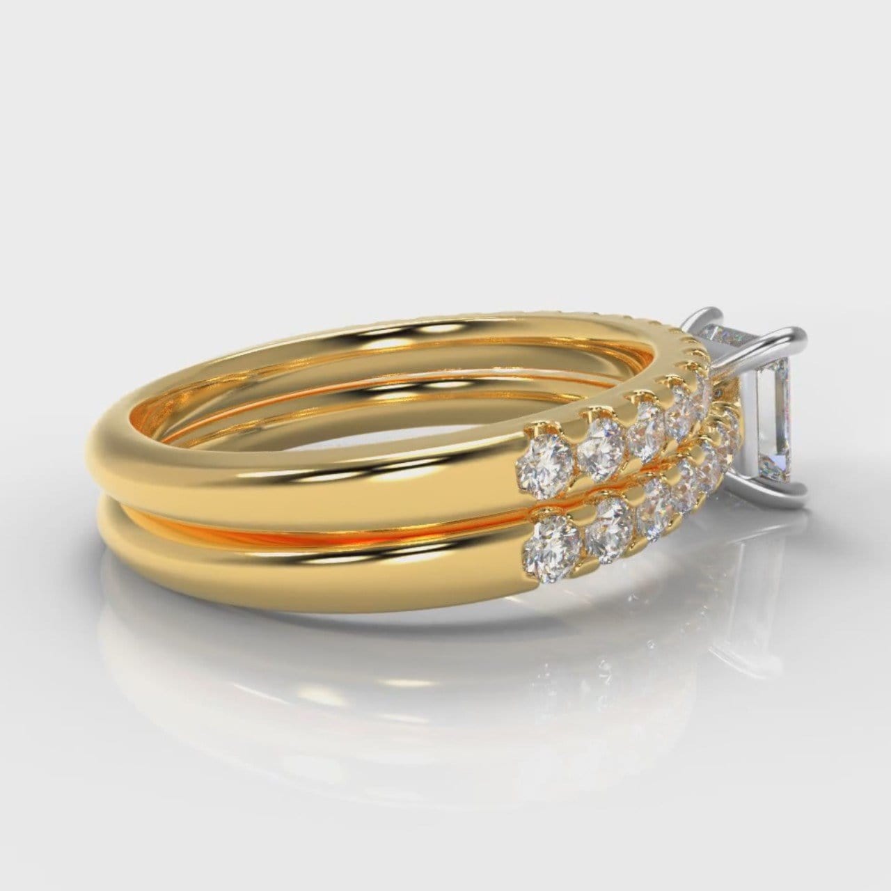 Carrée Micropavé Princess Cut Diamond Bridal Set - Yellow Gold
