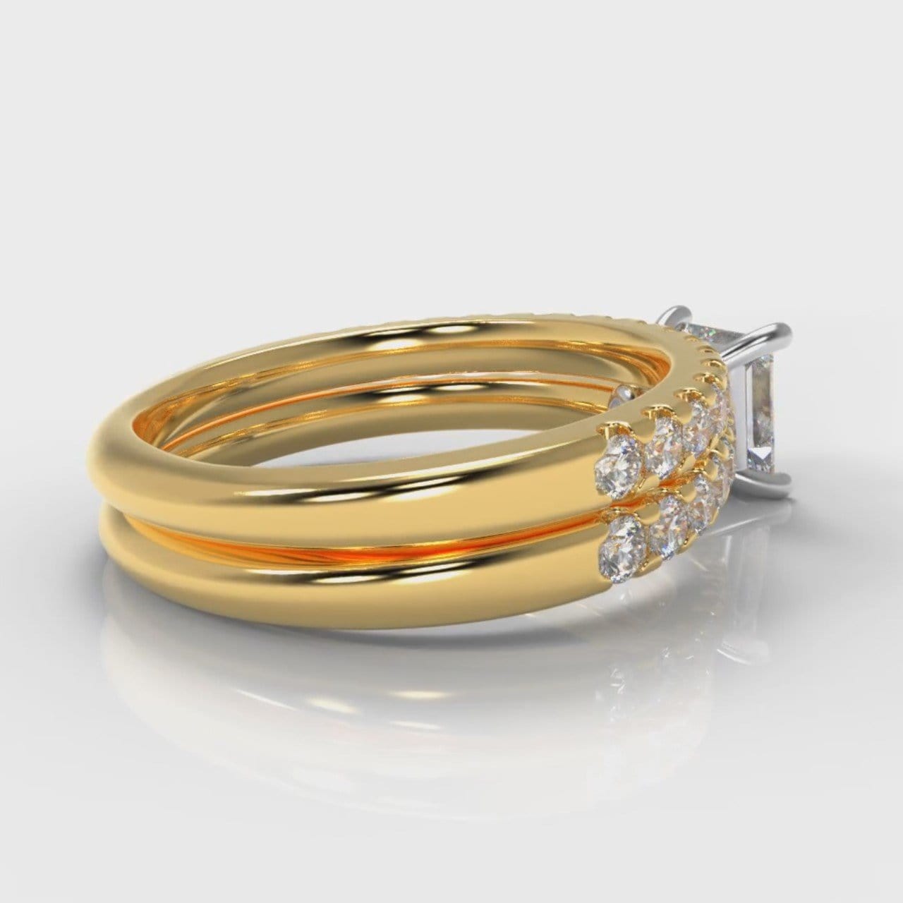 Carrée Micropavé Princess Cut Diamond Bridal Set - Yellow Gold