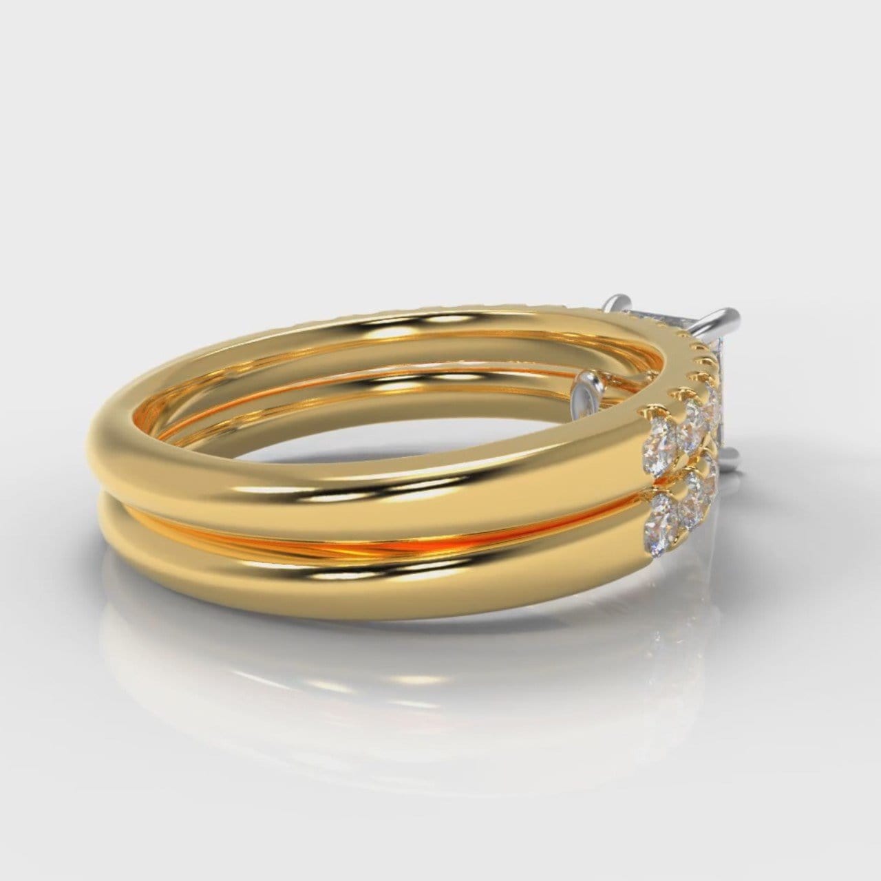 Carrée Micropavé Princess Cut Diamond Bridal Set - Yellow Gold