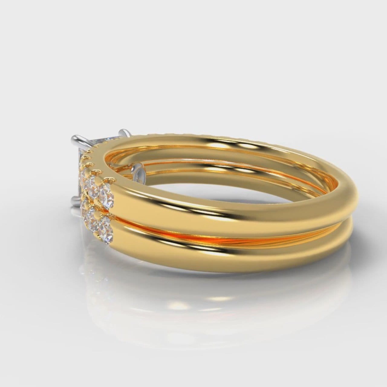 Carrée Micropavé Princess Cut Diamond Bridal Set - Yellow Gold