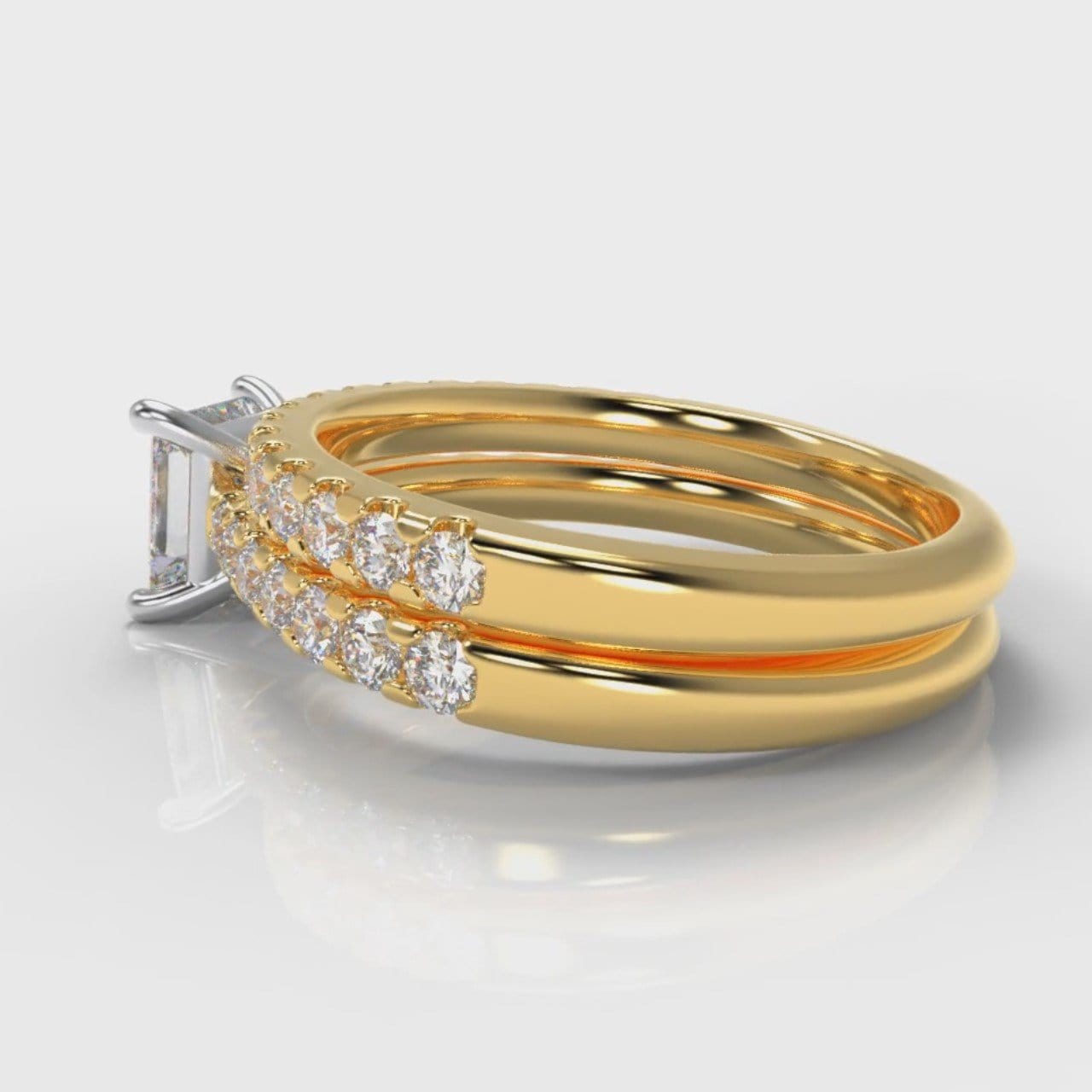 Carrée Micropavé Princess Cut Diamond Bridal Set - Yellow Gold