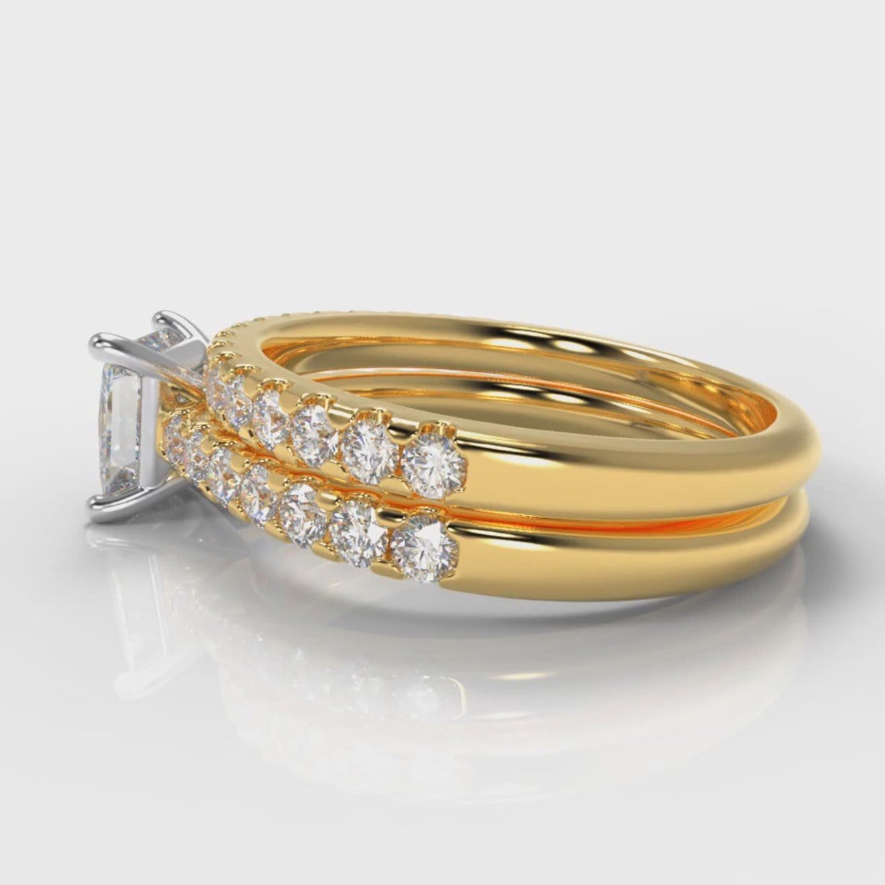 Carrée Micropavé Princess Cut Diamond Bridal Set - Yellow Gold