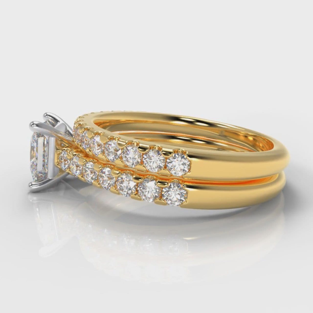 Carrée Micropavé Princess Cut Diamond Bridal Set - Yellow Gold