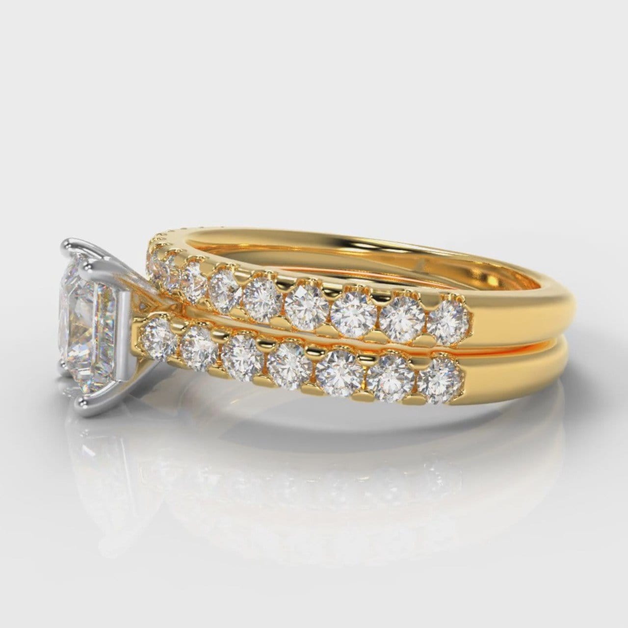 Carrée Micropavé Princess Cut Diamond Bridal Set - Yellow Gold