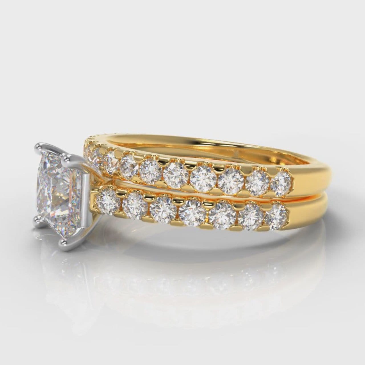 Carrée Micropavé Princess Cut Diamond Bridal Set - Yellow Gold