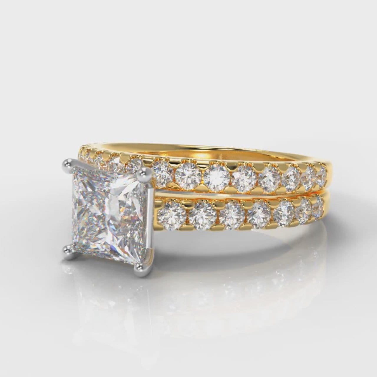 Carrée Micropavé Princess Cut Diamond Bridal Set - Yellow Gold