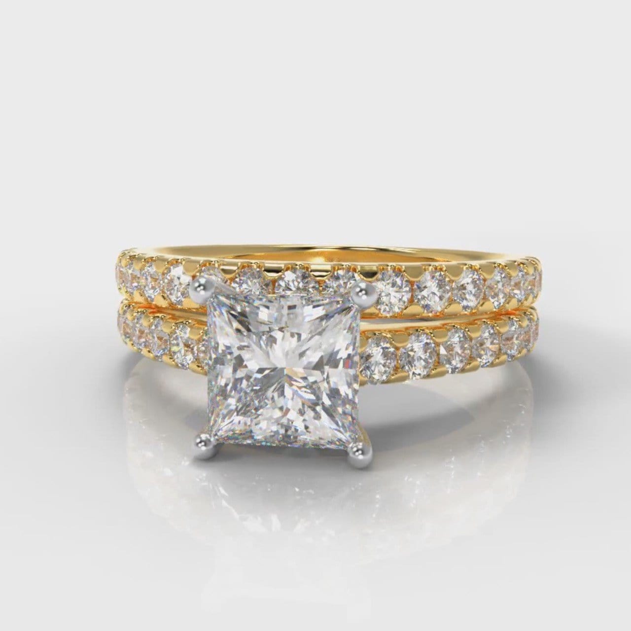 Carrée Micropavé Princess Cut Diamond Bridal Set - Yellow Gold