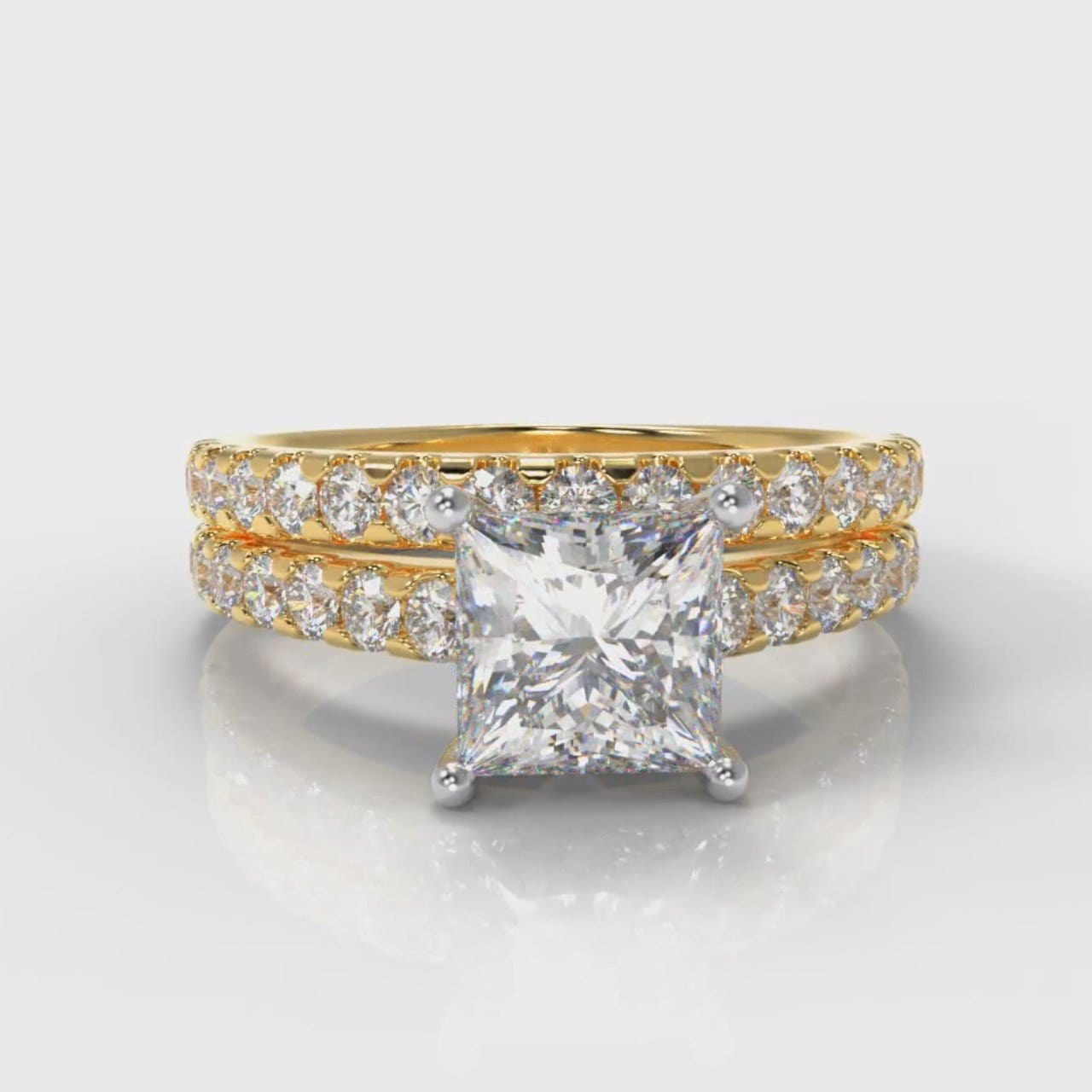 Carrée Micropavé Princess Cut Diamond Bridal Set - Yellow Gold