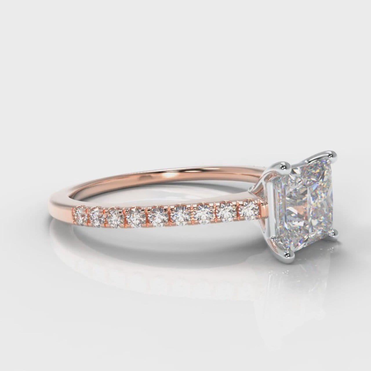 Petite Micropavé Princess Cut Diamond Engagement Ring - Rose Gold