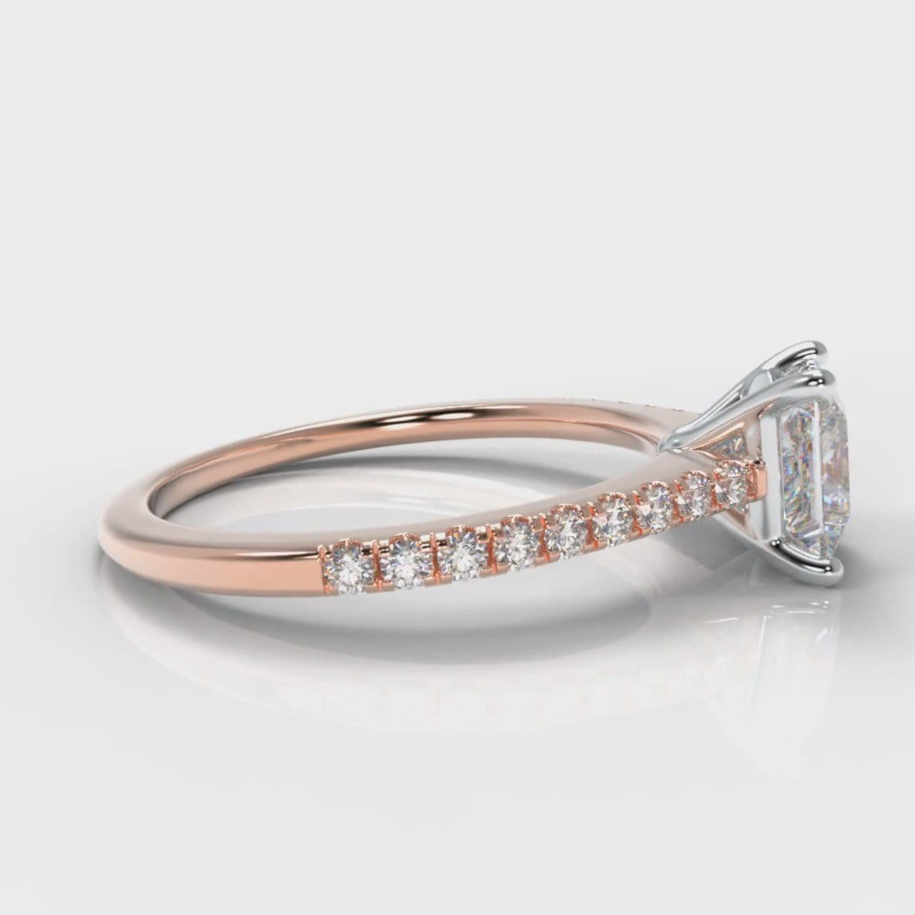 Petite Micropavé Princess Cut Diamond Engagement Ring - Rose Gold